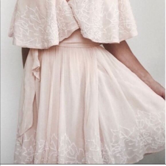 FREE PEOPLE | Sylvia Blush Beaded Mini Wrap Dress Tie Side NEW Women’s Size XS - Picture 2 of 10